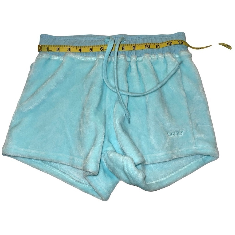 Sahlt Women’s Fuzzy Lounge Shorts Large Like New Teal 3” Inseam - Picture 3 of 6